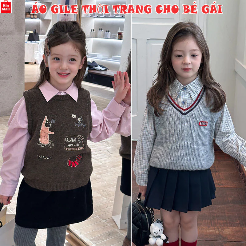 NEW 2025 (10-40kg)-Áo Len Gile Dệt Kim Mùa THu phong cách Hàn Quốc Thanh Lịch Nhẹ Nhàng cho bé Gái - Chính Hãng AMBBKIDS