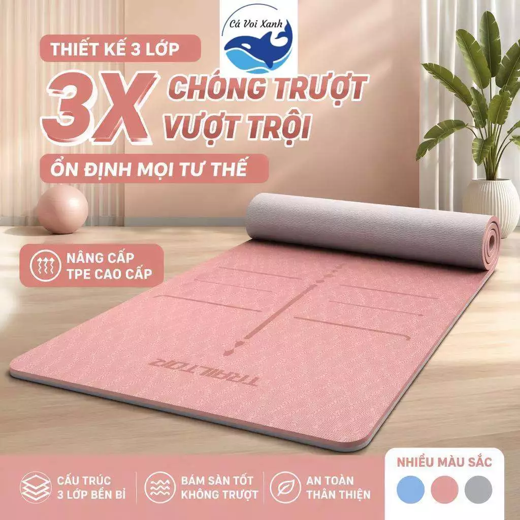 【COD】Blue Whale - Thảm Yoga TPE Cao Cấp Dày 6/8mm Thảm Tập Gym Chống Trượt Tập Pilates Thể Dục Tại Nhà