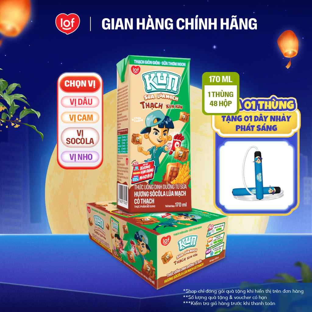 [Giá tốt trong Live] Đủ vị sữa KUN Thạch 1 thùng 48 hộp x 170ml