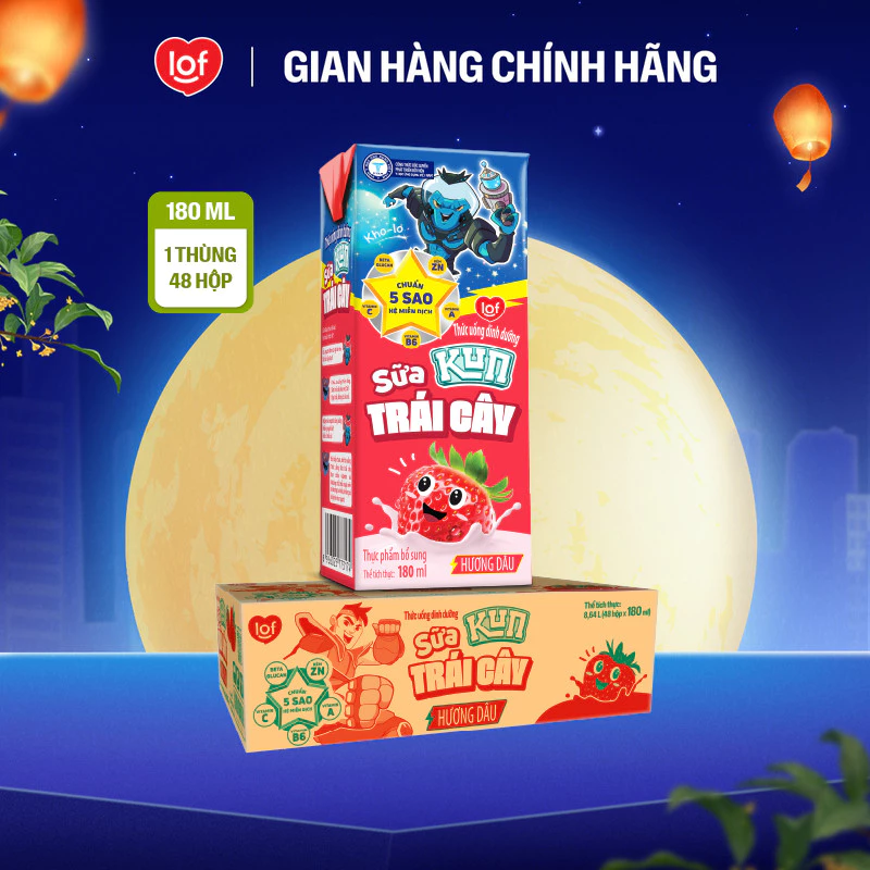 Sữa trái cây KUN vị dâu thùng 48 hộp x 180ml