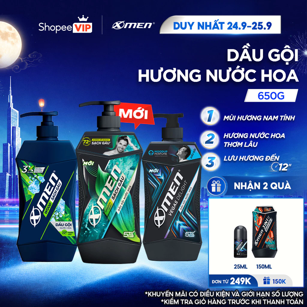 [SVIP] Dầu Gội Sạch Gàu XMen 610g 630g Amazon/Vegas/Wood/Fire - Hương Gỗ Nam Tính, Sạch Sâu Lưu Hương 12H