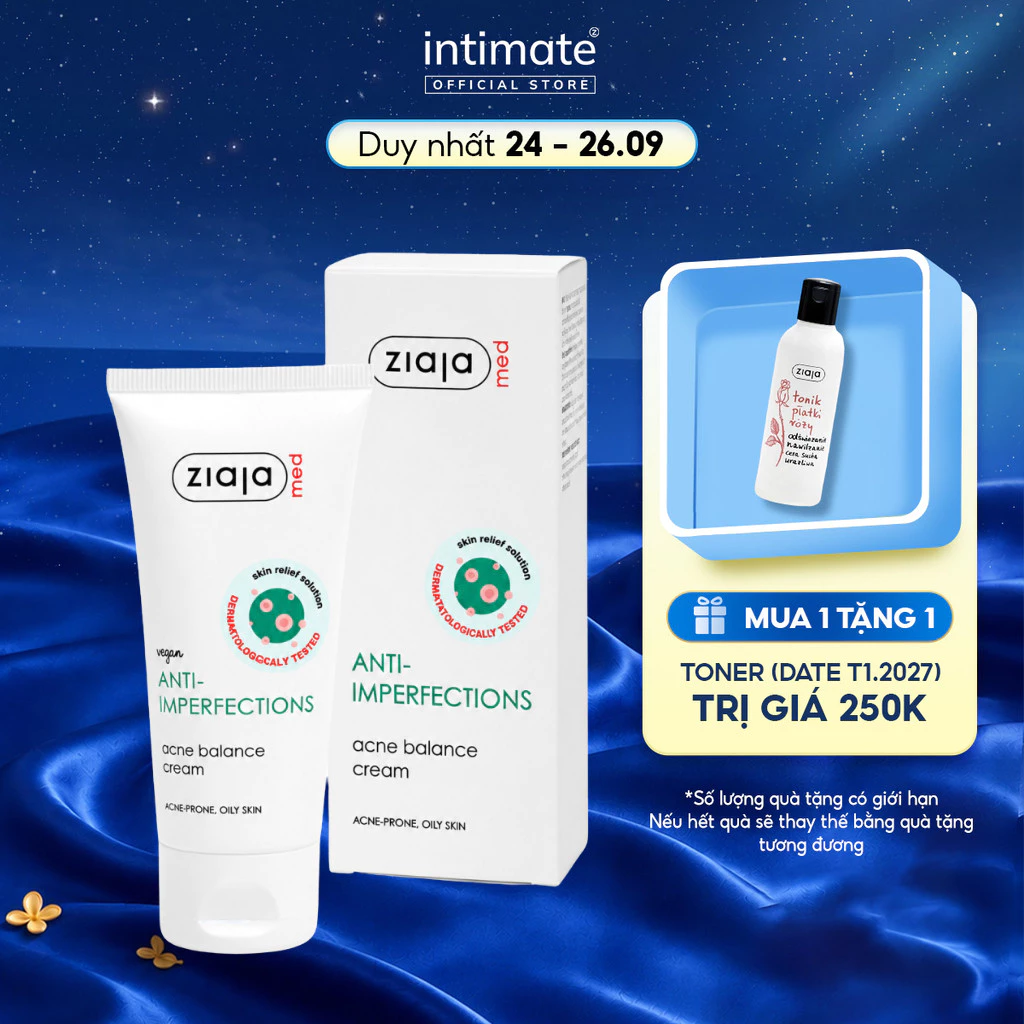 Kem Ngừa Mụn Trứng Cá Ziaja Med Anti- imperfections Dermatological Formula Làm Dịu Nhẹ Kích Ứng 50ml