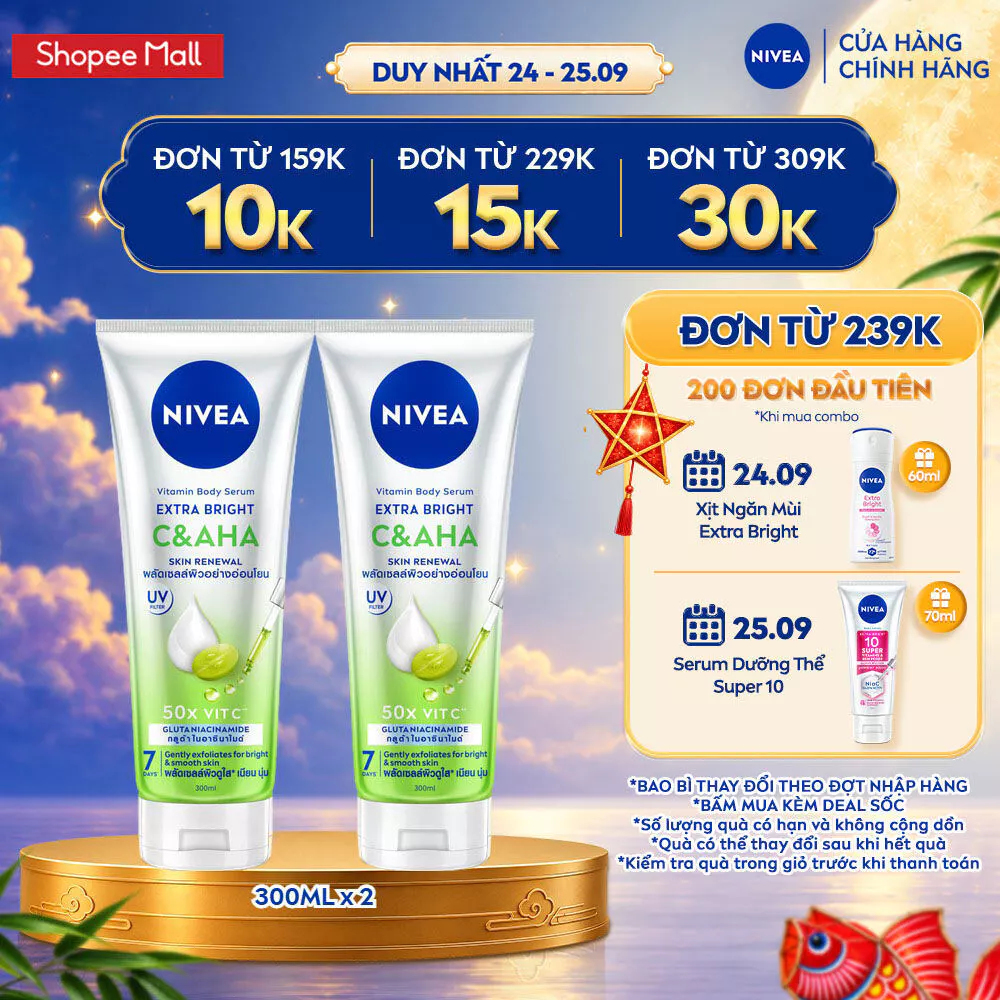 Bộ 2 Tinh Chất Dưỡng Thể NIVEA Vitamin Serum - Dưỡng Sáng Da Sau 7 Ngày 300ml - 93824x2/99197x2/99195x2/99190x2/99192x2