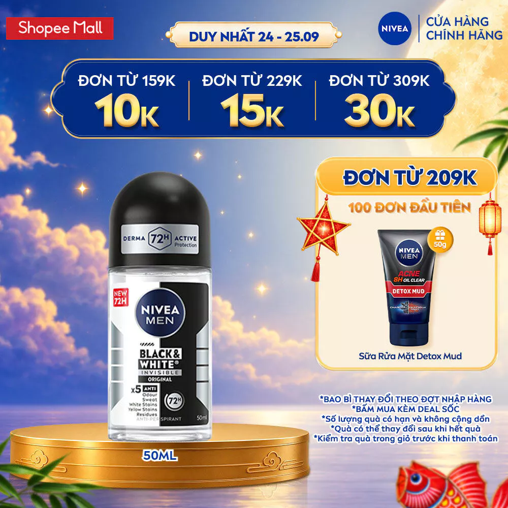 Lăn Khử Mùi Nam NIVEA MEN 50ml Ngăn Mồ Hôi & Mùi Cơ Thể 48H-72H - Deep Darkwood/Extreme/Espresso/Black&White