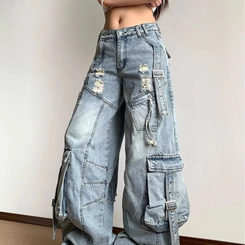 Quần Áo Làm Việc Cao Cấp Mỹ Quần Jean Nam Nữ Rời Giảm Béo Thiết Kế Nhiều Túi
