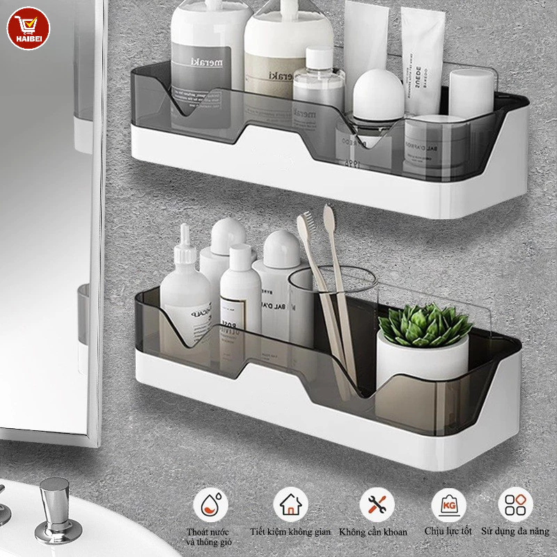 Kệ đựng đồ phòng tắm, kệ treo tường hình chữ nhật, được làm từ chất liệu PP, khả năng chịu tải cao.