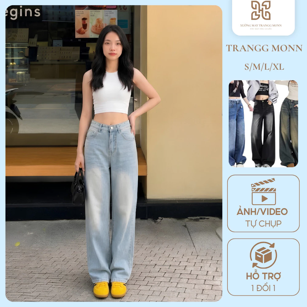 Quần Jean Nữ Ống Rộng, Quần Bò Dáng Xuông Ống Đứng Dễ Mix Đồ Chất Liệu Vải Mềm Mịn Mát Hack Dáng Hot Trend 2026