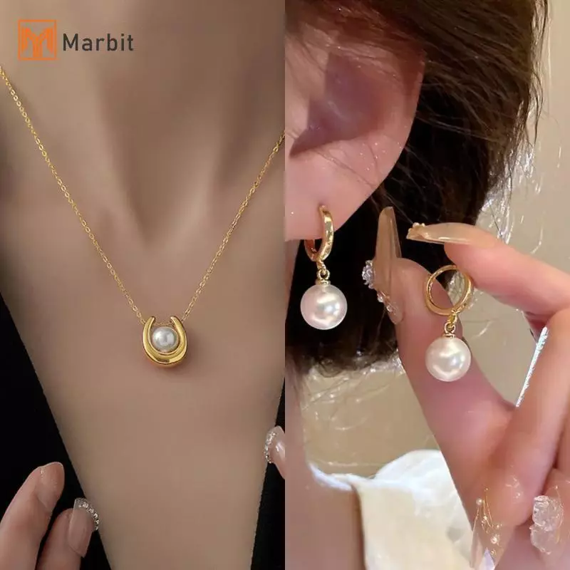 [Mar-T] Thép không gỉ Mới Charm Hình Chữ U Mặt Dây Chuyền Ngọc Trai Nelace Bông Tai Nữ Chokers Quà Tặng Trang Sức Không Phai Màu