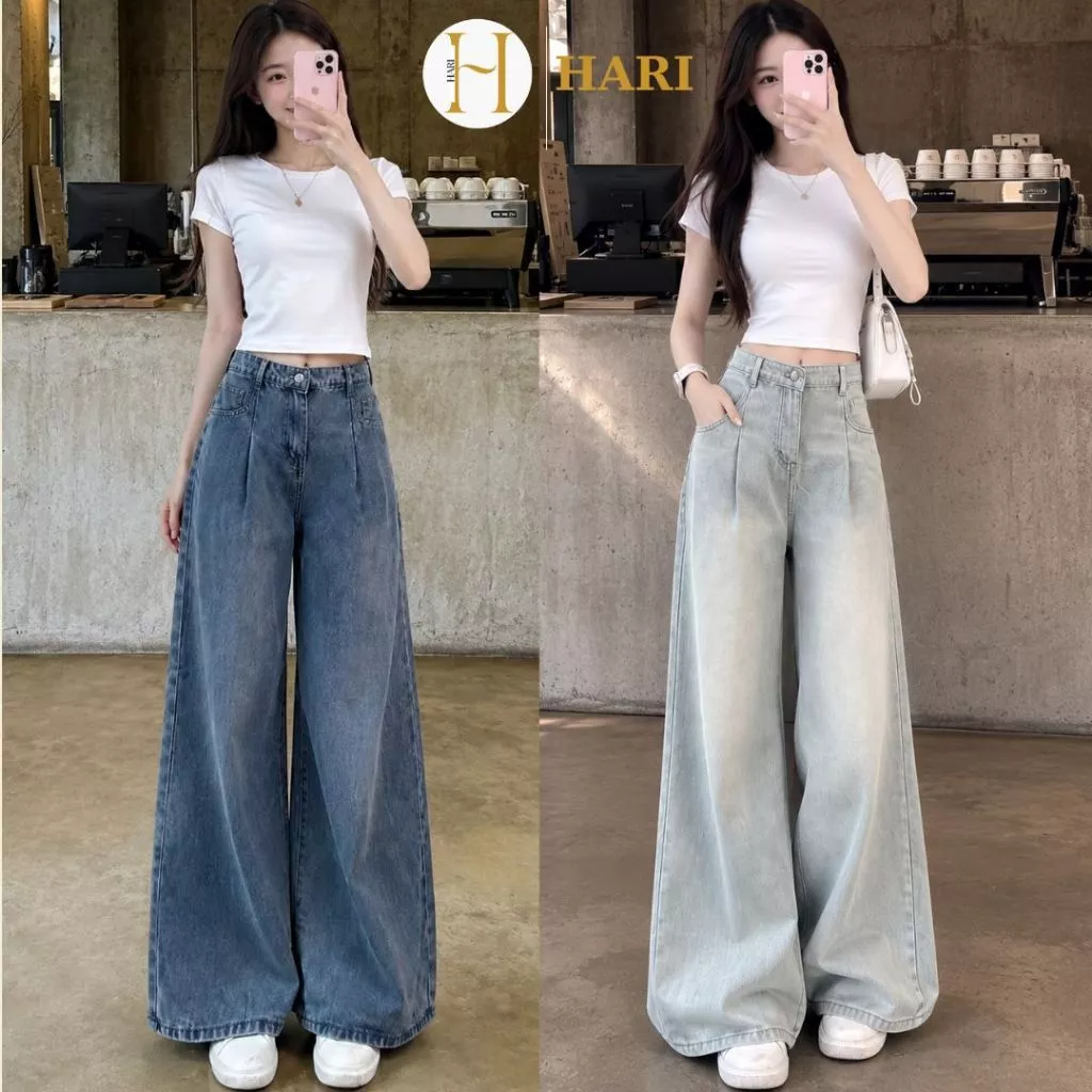 Quần Bò Nữ Cạp Cao Ống Suông Hari Form Rộng Trẻ Trung Cá Tính Đi Học Đi Chơi Đủ Màu