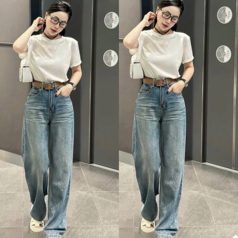 Jeans Suông Màu Xanh Lạ Nhạt Jeans mềm WJeans027