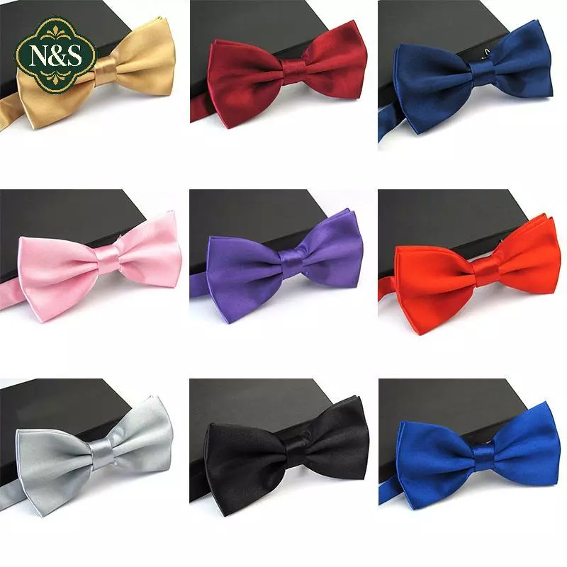 NS Nam Satin Bowtie Cổ Điển Tiệc Cưới Nơ Màu Trơn Có Thể Điều Chỉnh Netie NS