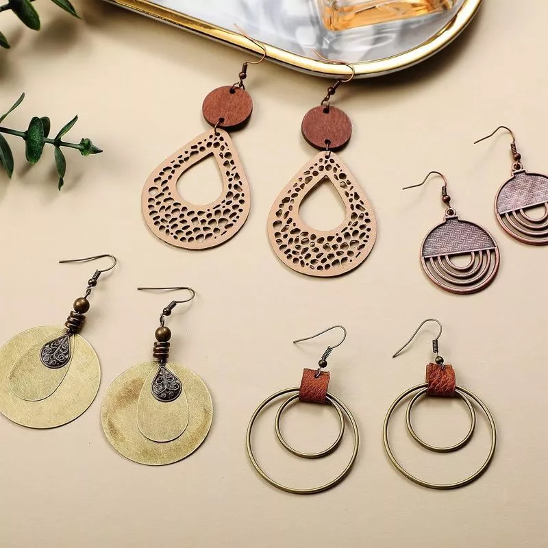 Mới Xuyên Biên Giới Bán Chạy Phong Cách Bohemian Retro Bông Tai Bộ Vòng Cổ Đau Khổ Vòng Tròn Đồng Khắc Bông Tai