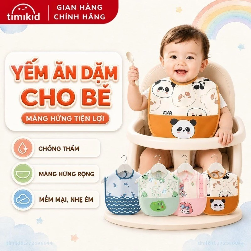 Yếm Ăn Dặm Cho Bé Hogokids Có Máng Hứng, Chống Thấm, Chống Bám Bẩn, Siêu Nhẹ