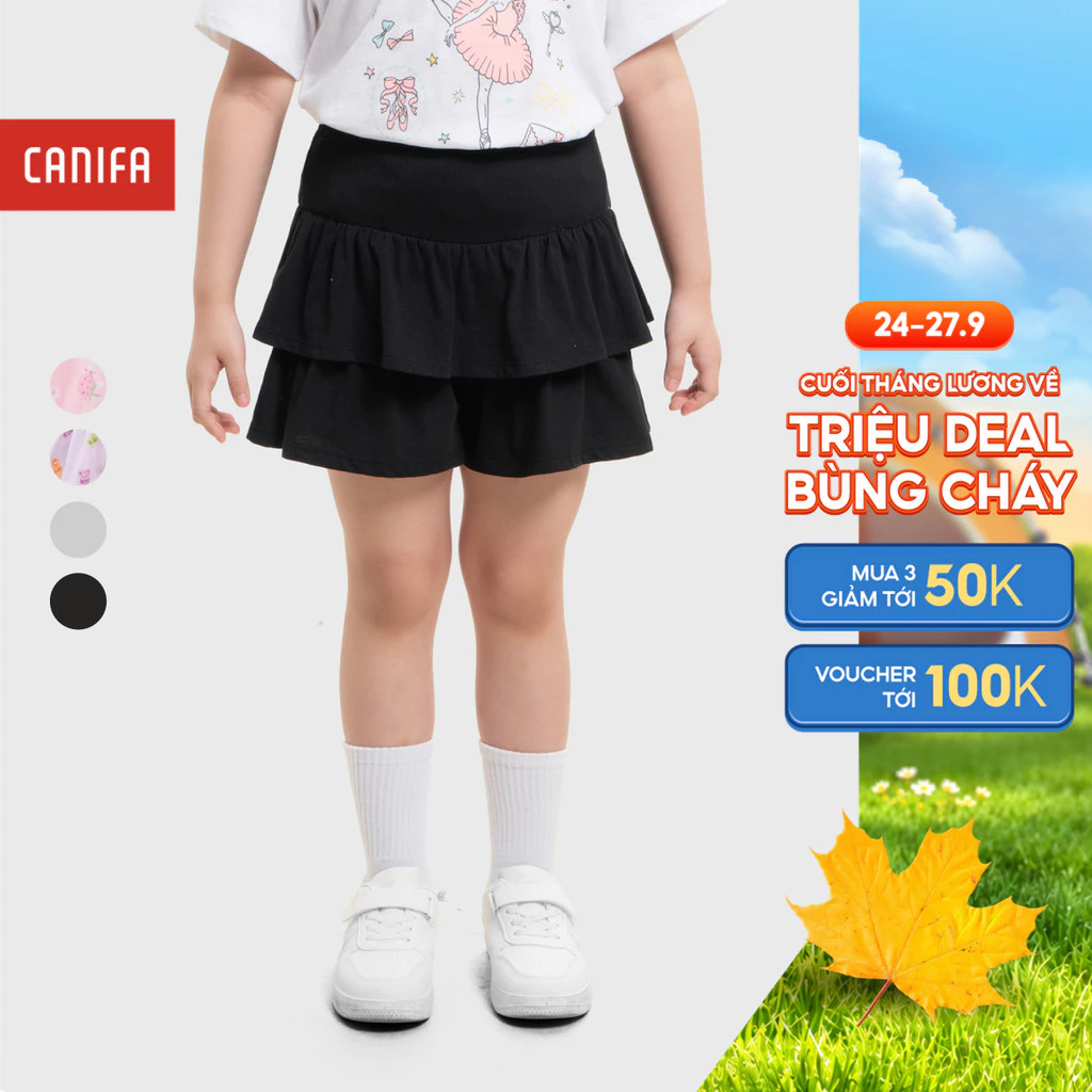 Quần váy bé gái CANIFA chất cotton USA thiết kế tầng bèo chuẩn mềm mịn OEKO-TEX 1BS26S008