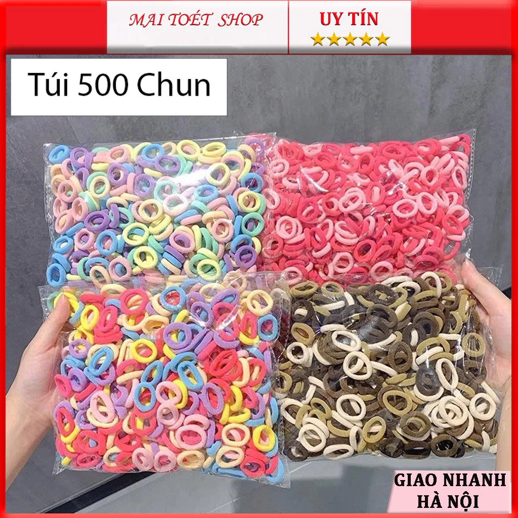 Túi 500 chun tóc trơn dành cho bé đa dạng nhiều màu dễ thương