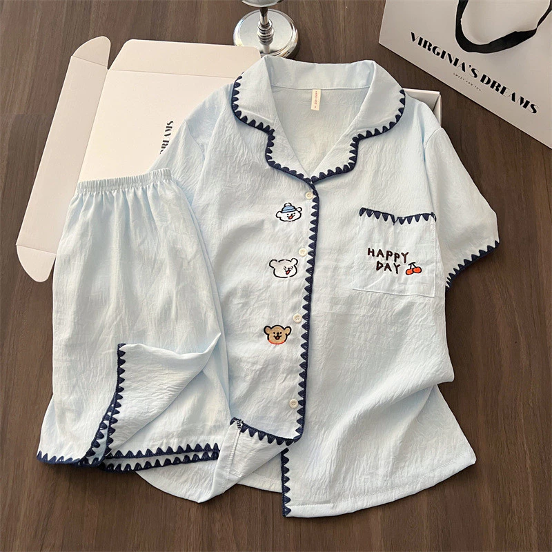 Bộ Đồ Ngủ Nữ Tay Ngắn Quần Short Cotton Mềm Mại Họa Tiết Hoạt Hình Dễ Thương Ngọt Ngào Form Rộng Mặc Nhà Thoải Mái Thoán
