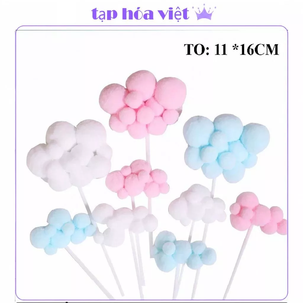 (GÓI 10 CÂY) CẮM MÂY BÔNG trang trí bánh sinh nhật - cỡ to 11Cm, đám mây bông