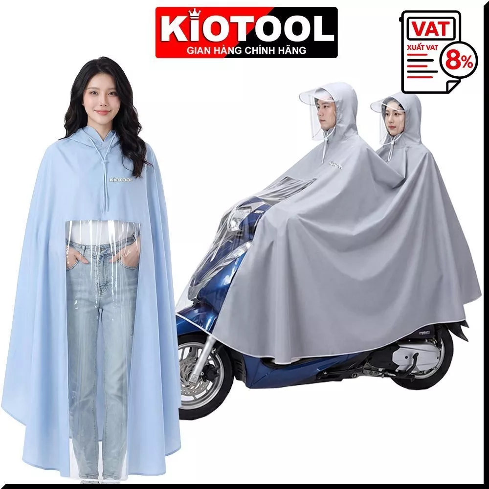 Áo mưa đi xe máy Kiotool che phủ toàn thân vành đôi chắn nước, dễ dàng sử dụng điện thoại