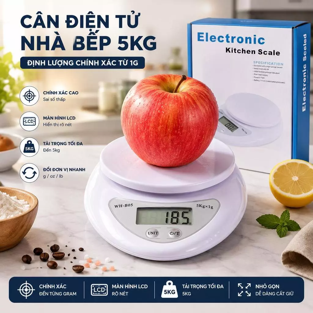 Cân Tiểu Ly Điện Tử Nhà Bếp Định Lượng Từ 1g Đến 5kg Độ Chính Xác Cao Nhỏ Gọn Tiện Dụng - GD329