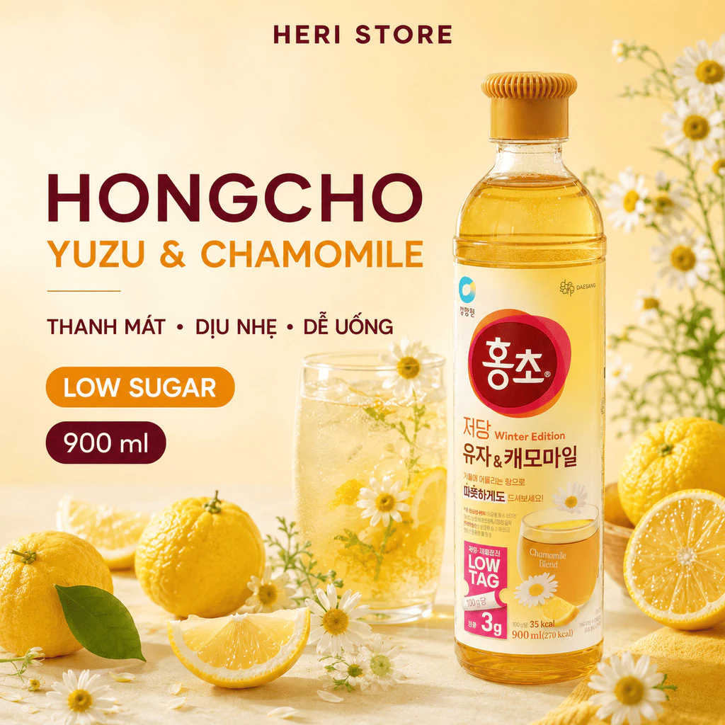 [Chính hãng] Nước Uống Giấm Hongcho Deasang Vị Yuzu Hoa Cúc Chamomile Ít Đường 900ml 6 phiên bản Heri Skin