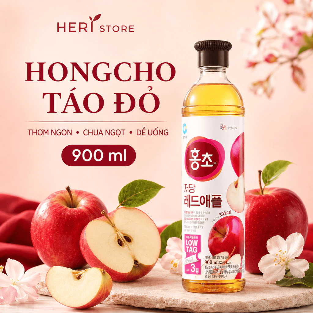 [Giá hủy diệt] Nước Uống Giấm Hongcho Deasang Vị Táo Đỏ Low Sugar Ít Đường 900ml 6 Phiên Bản Heri Skin