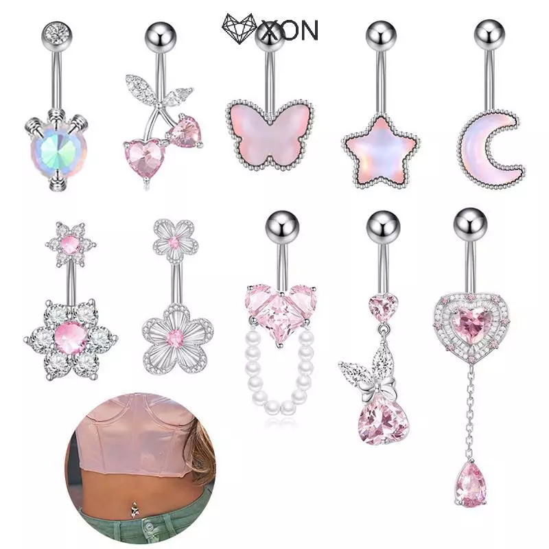 [XON] Mặt dây chuyền hình trái tim bướm thời trang bằng thép không gỉ Nút bụng xuyên nhẫn dành cho nữ Cô gái Phụ kiện trang sức cơ thể gợi cảm Quà tặng [Mina]