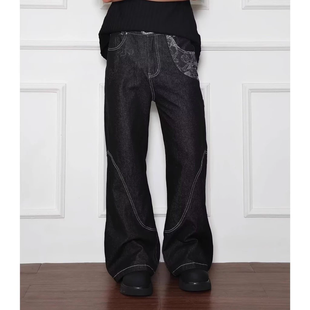 Quần jean baggy nam nữ cùng mặc kiểu cao eo, quần kaki rộng ống suông chất liệu vải jean bền đẹp, thiết kế đường may tương phản hoa thêu tinh xảo phong cách streetwear hiện đại, quần dài thời trang hàng ngày đi chơi chất lượng cao phù hợp nhiều vóc dáng