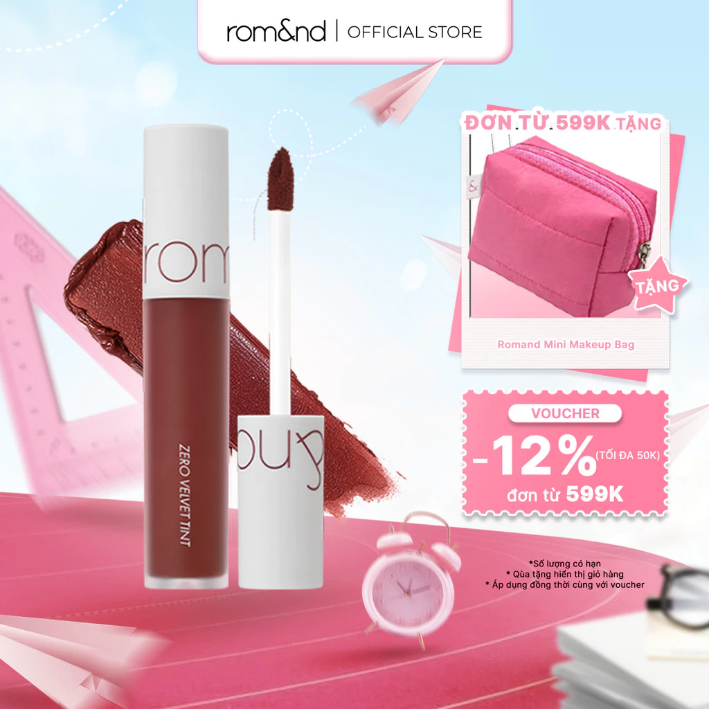 [Rom&nd x KOL] Son kem lì cực nhẹ môi Hàn Quốc Romand Zero Velvet Tint 5.5g