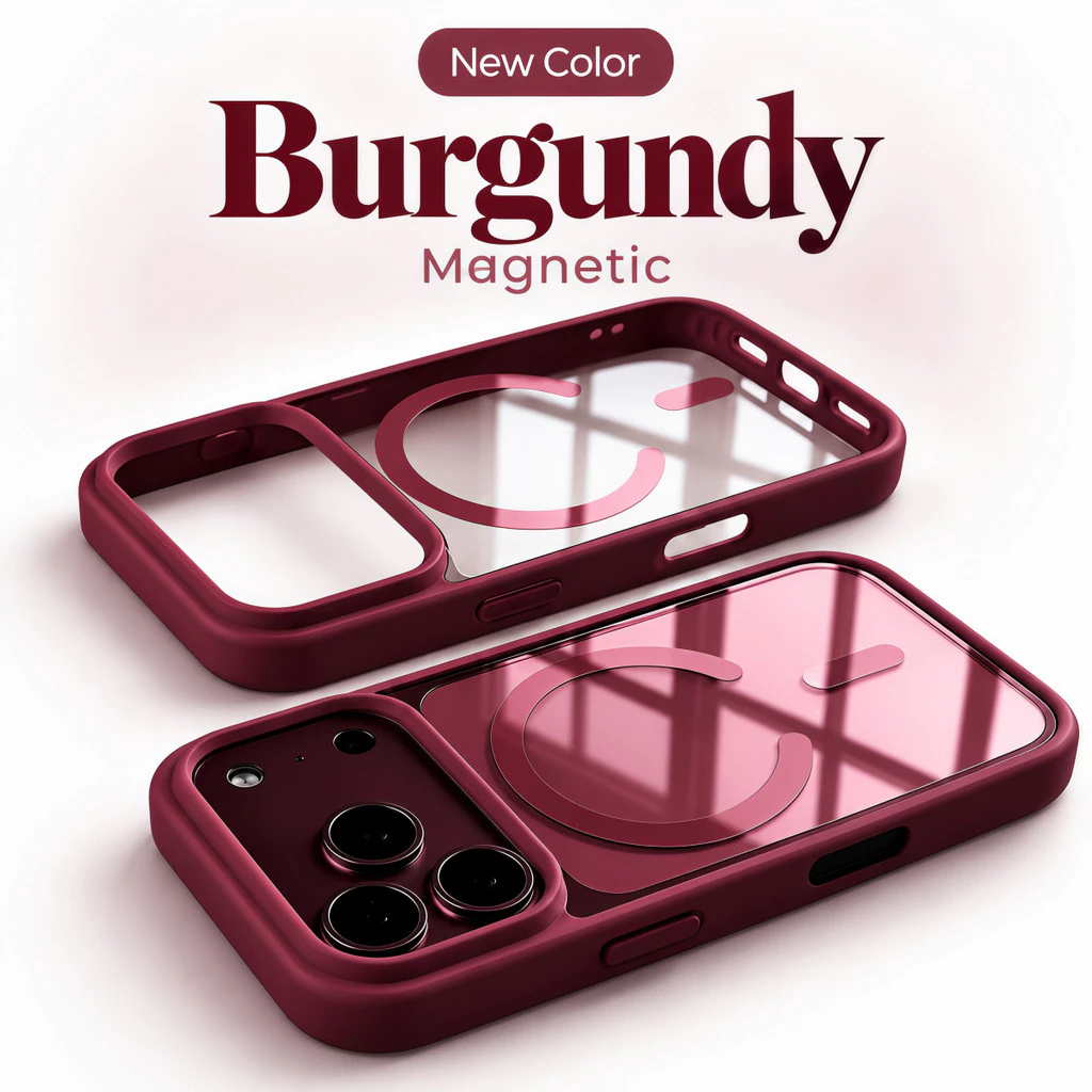 Ốp điện thoại Trong Suốt Từ Tính Burgundy Mới Cho IPhone 18 Pro 17 16 15 Pro Max Sang Trọng Mờ Trong Suốt Đơn Giản Vỏ Acrylic Ốp điện thoại