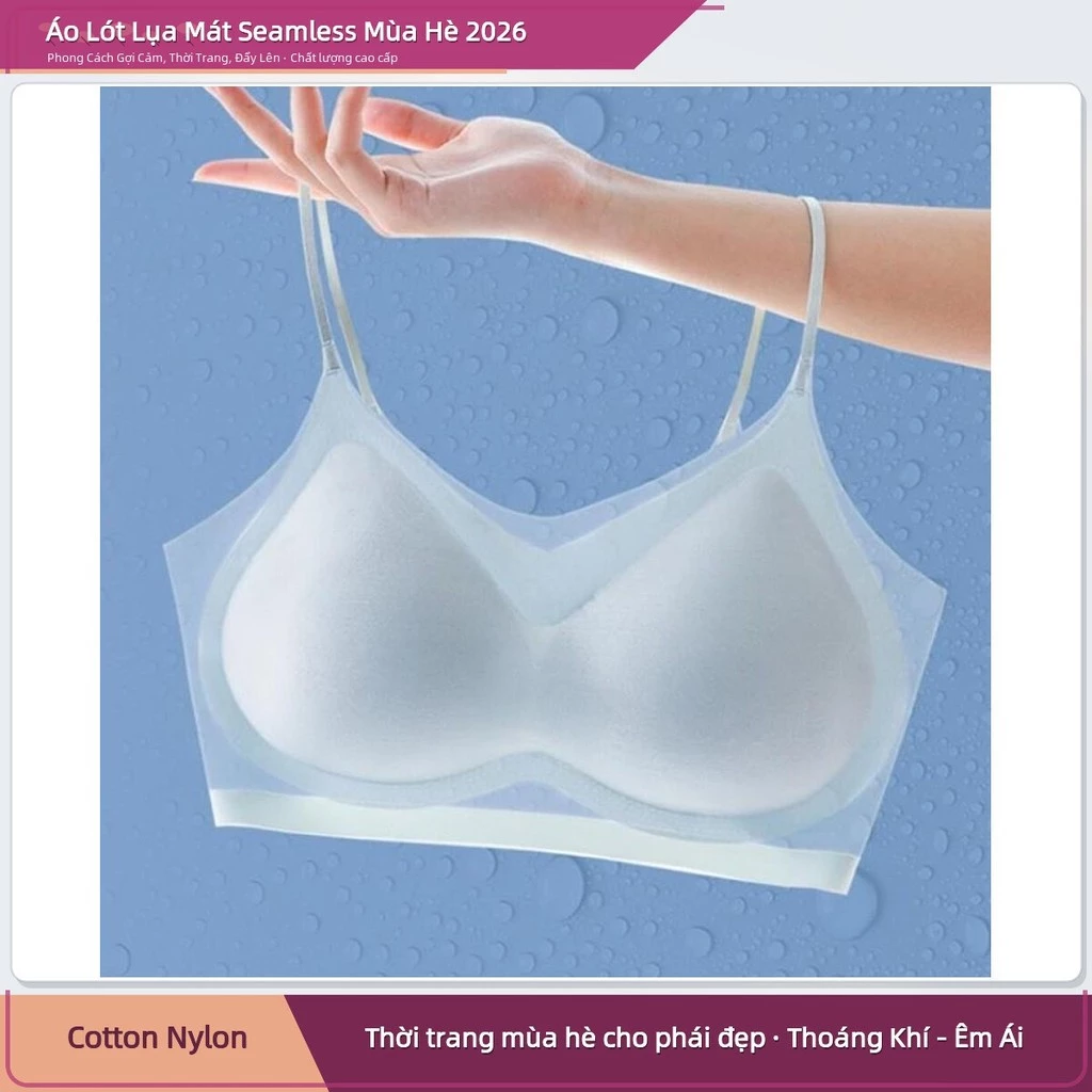Áo Lót Lụa Mát Không Gọng Seamless Vải Cotton Nylon Thoáng Khí Thiết Kế Bèo Ngực Thời Trang Mùa Hè 2026 Dành Cho Nữ Plus Size