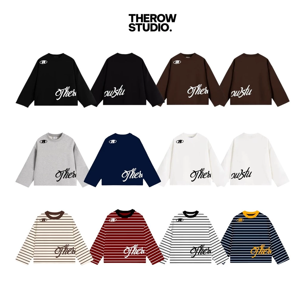 [Ver4] Áo Thun Tay Dài Long Sleeve Boxy THEROW 250gsm Form Rộng Cổ Tròn Unisex Nam Nữ Phong Cách Basic Thoải Mái