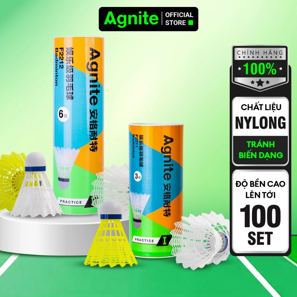 [MUA 3 GIẢM 30%] Hộp 1,3,6 quả nhựa, quả cầu lông nhựa siêu bền chính hãng Agnite nhẹ, bền, chắc chắn và quấn vợt