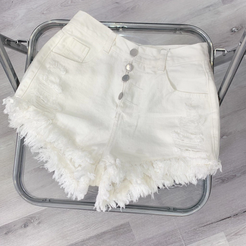 Quần đùi short jean nữ tua lai 4 cúc rách xước chất Denim Pants Women WSHJ46