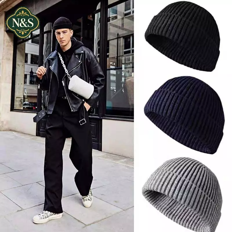 NS Mùa Đông Ấm Áp Unisex Len Beanies Mũ Người Cá Mũ Dành Cho Nam Ngắn Đan Đồng Hồ Nắp Còng Trawler Mũ Hip Hop Bonnet NS