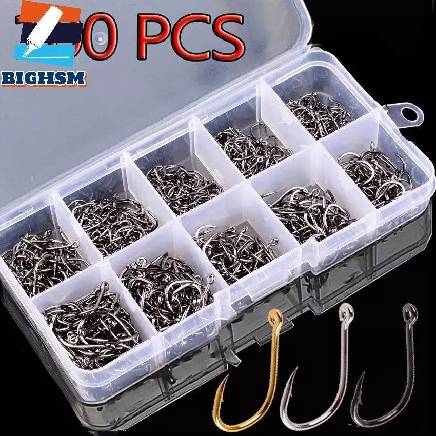 [BIGHSM] Bộ 100 Móc Câu Cá Thép Carbon Đơn Vòng Tròn Câu Cá Bay Jip Thép Gai Cá Chép Móc Câu Chuyện Biển Phụ Kiện