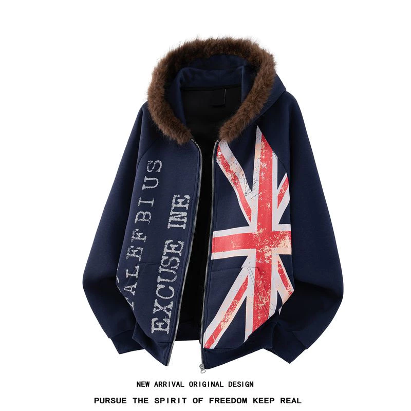 Áo thun có mũ trùm đầu Union Jack có mũ trùm đầu phong cách đường phố Mỹ dành cho nam và nữ