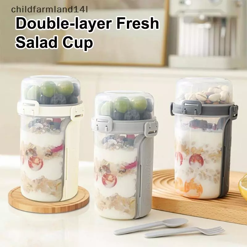 600ML Salad Bột Yến Mạch Cốc Ăn Sáng Đôi Cốc Ngũ Cốc Hạt Sữa Chua Bộ Hộp Đựng Có Tủ Quần Áo Nĩa Chuẩn Bị Bữa Ăn