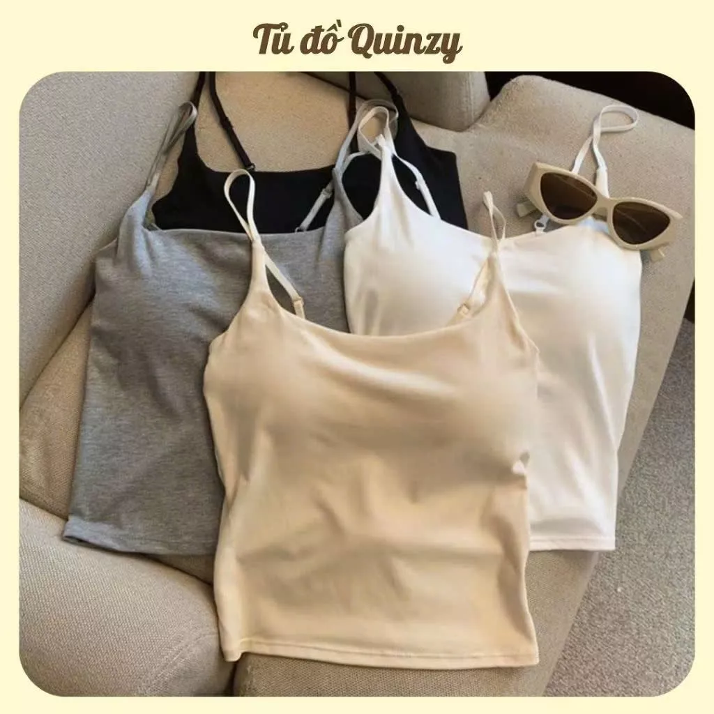 ( Kèm đệm mút ) Áo Nữ 2 Dây Mảnh Nút Điều Chỉnh Dáng Dài Có Đệm Ngực Hot Trend HAPPY DAY- xinhtruc09