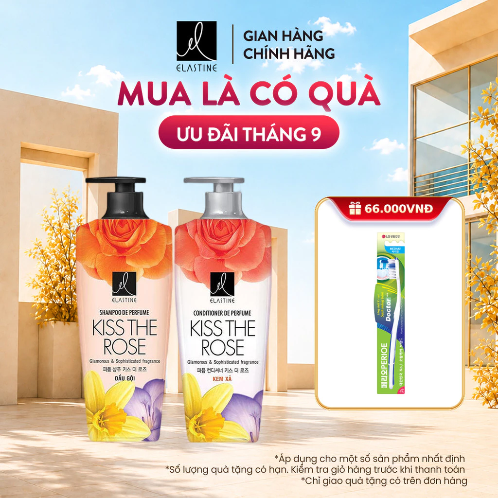 [CHÍNH HÃNG ĐỘC QUYỀN] Bộ đôi Dầu gội xả Elastine De Perfume hương nước hoa Kiss the rose 600ml x2, tóc suôn mượt