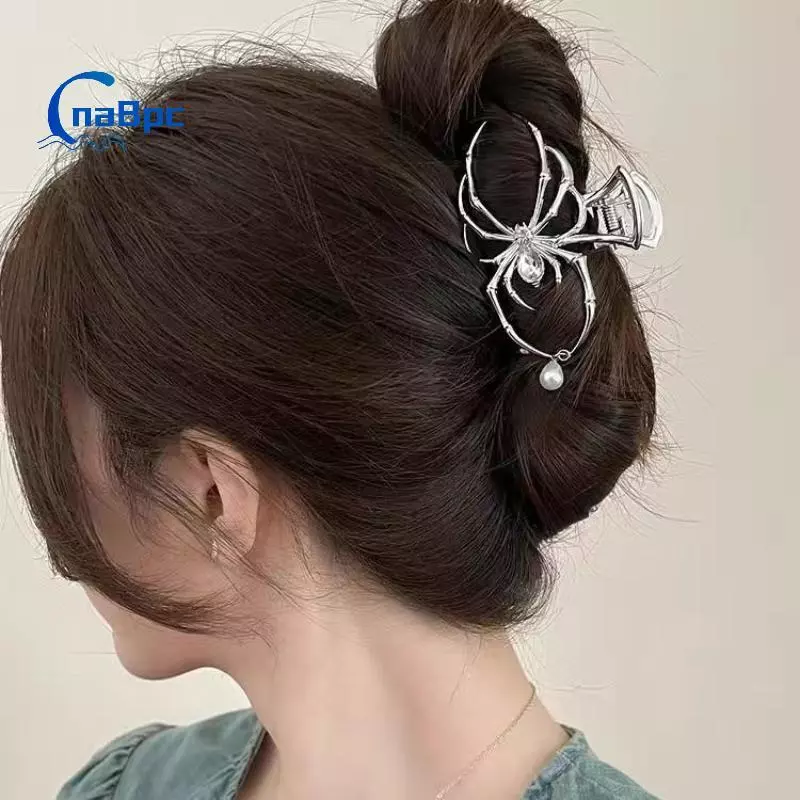 < CnaBpc > Vintage Halloween Nhện Kẹp Tóc Gothic Kim Loại Ngọc Trai Trang Trí Móng Vuốt Tóc Cho Nữ Punk Trang Phục Dự Tiệc Phụ Kiện Tóc Mới