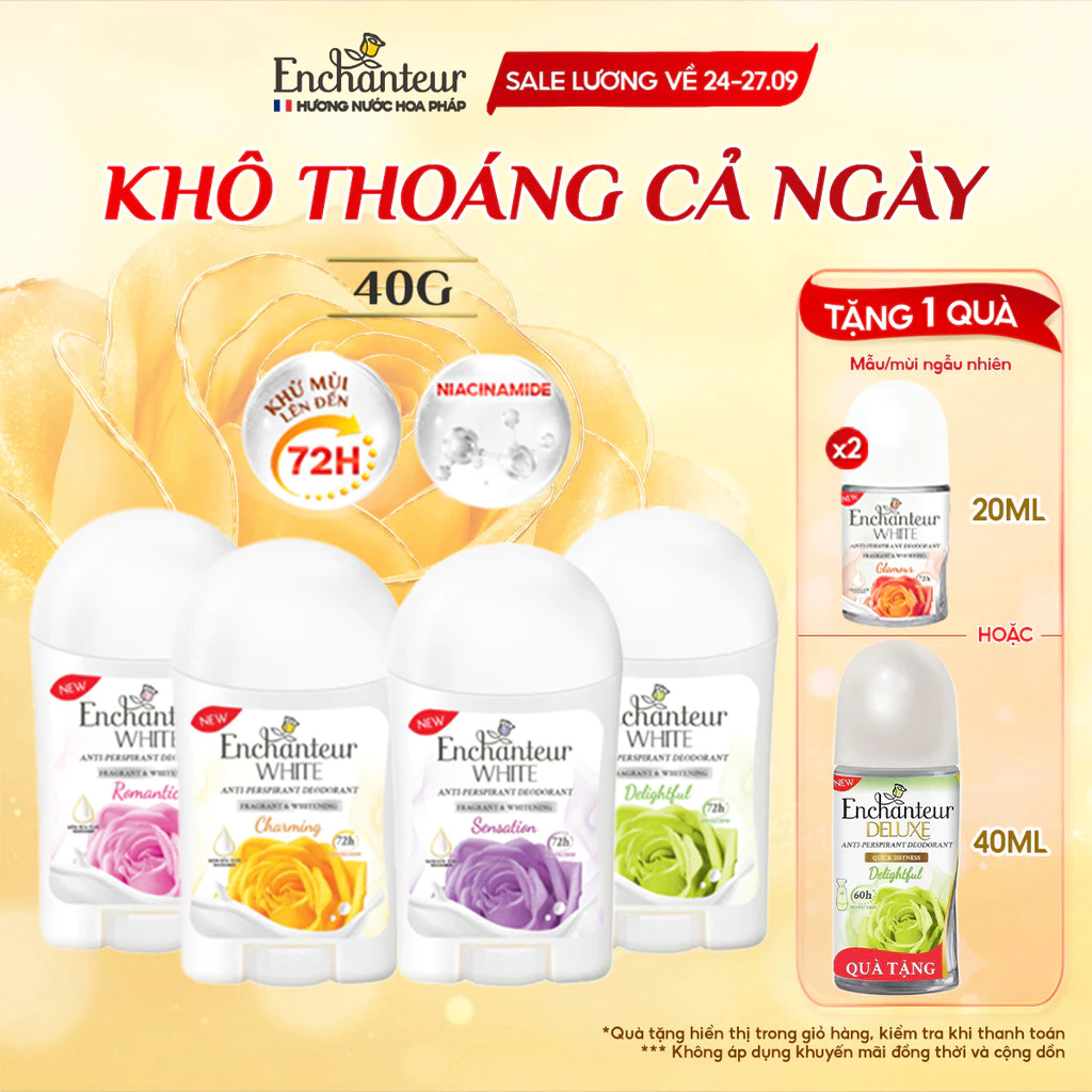 Sáp Khử Mùi Enchanteur Khô Thoáng Dưỡng Trắng từ Niacinamide Hương Nước Hoa Pháp Cao Cấp 40g