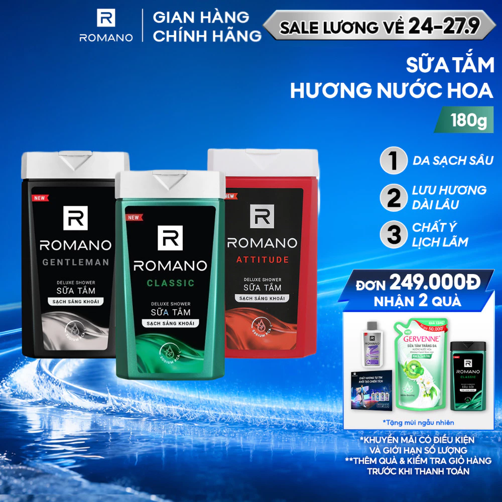 Sữa tắm nam Romano hương nước hoa 180g