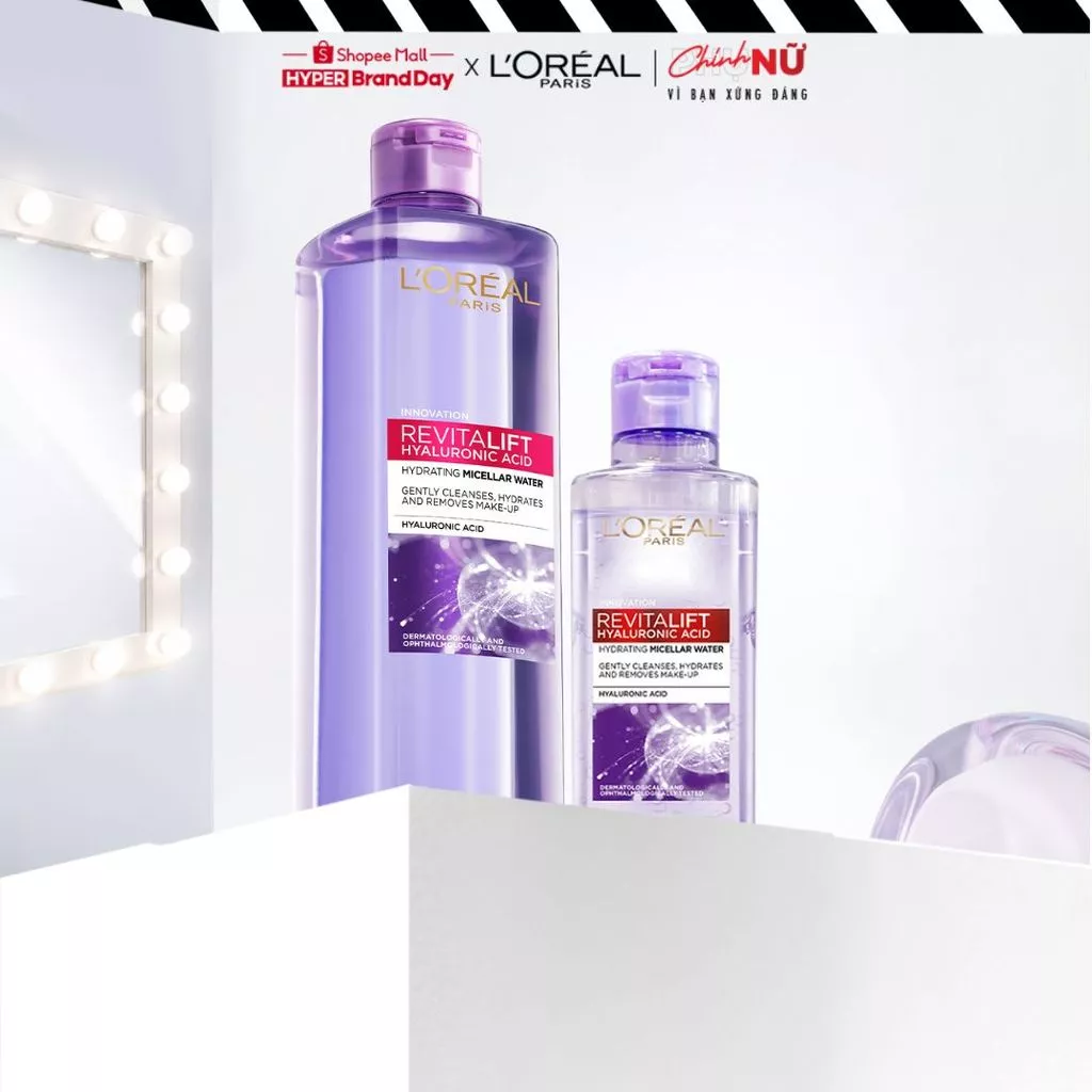 Bộ đôi Nước Tẩy Trang L'Oreal 3 In 1 Micellar Cấp ẩm L'Oreal Paris HA 400ml & 95ml
