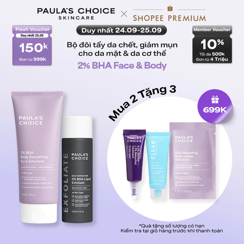 Bộ đôi dưỡng da láng mịn giúp giảm mụn và thông thoáng lỗ chân lông từ 2% BHA Paula's Choice 5701-2010