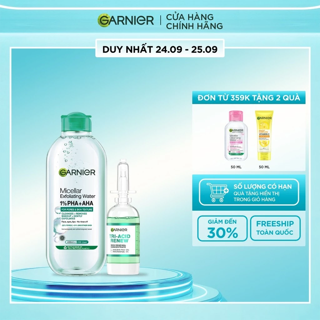 Bộ đôi serum thế hệ mới giúp da sáng hơn, láng hơn, khỏe hơn và nước tẩy trang tẩy tế bào chết 20ml x 400ml