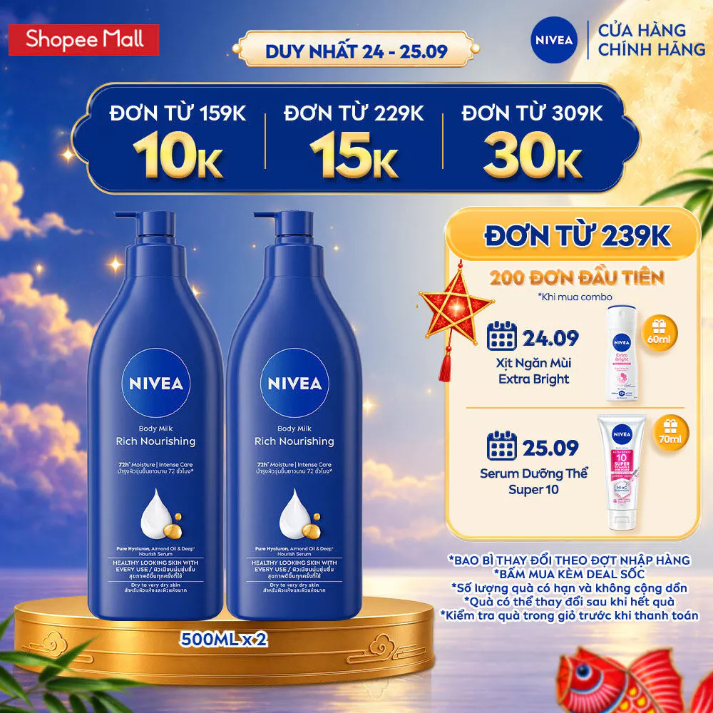 Bộ 02 Sữa Dưỡng Thể NIVEA Dưỡng Ẩm Chuyên Sâu 72H  | Thấm Nhanh (500 ml) - 80212x2