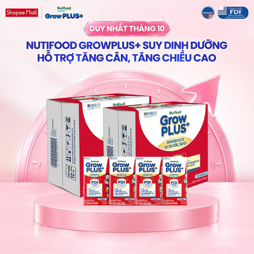 Combo 2 Thùng 24 SBPS Nutifood GrowPLUS+ Suy Dinh Dưỡng Ít đường 110ml - Tăng…