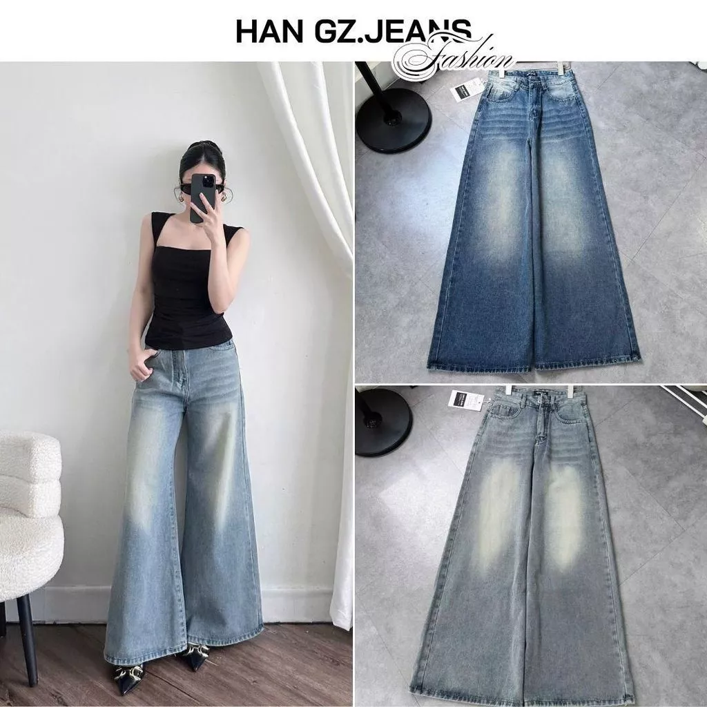 Quần Jeans Nữ Lưng Cao Ống Rộng Dáng Loe HAN.Gz Jeans R039 Cạp Cao Tôn Dáng Thời Trang Hàn Quốc