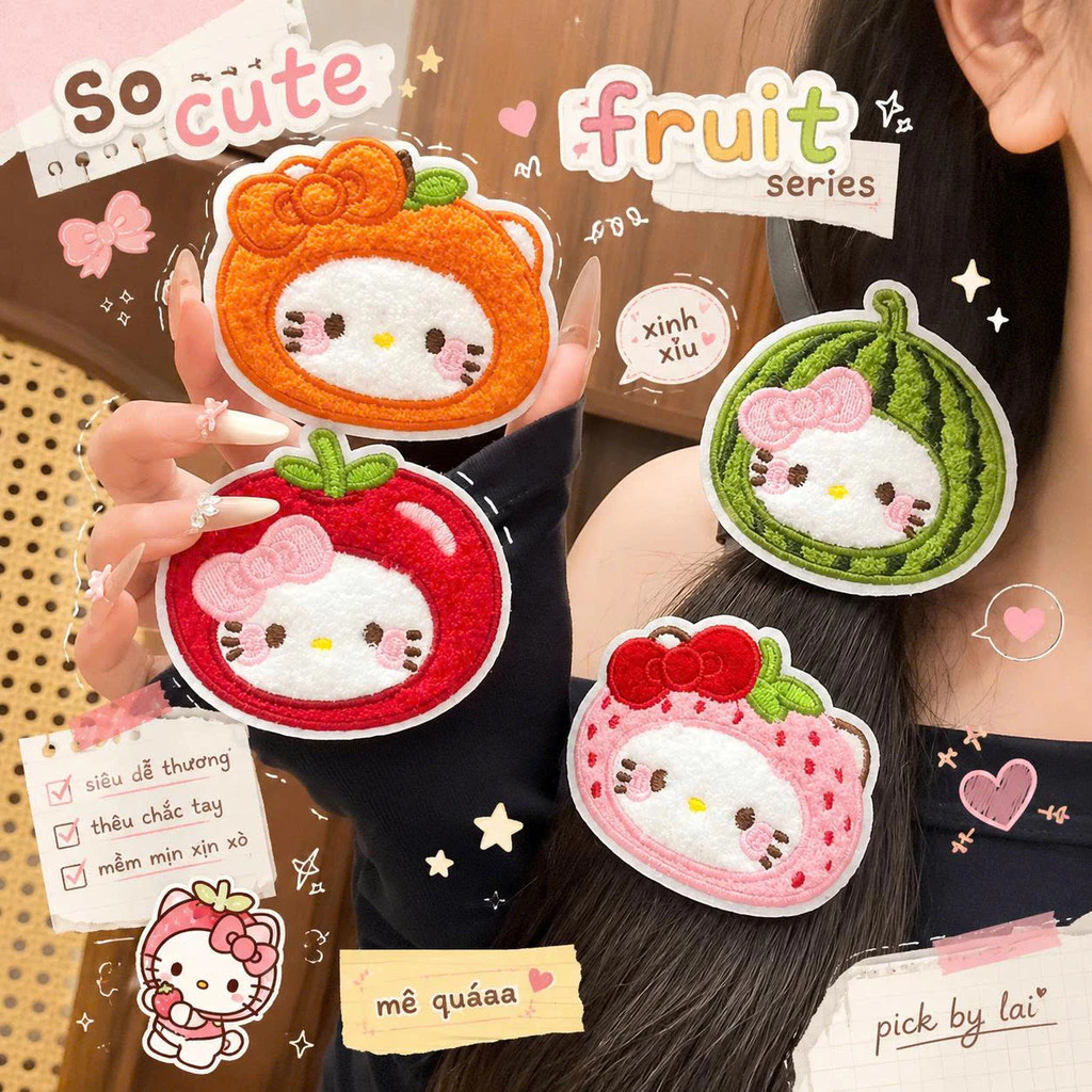 Miếng Dán Tóc Kitty Trái Cây Thêu Nổi Dán Tóc Mái Hàn Quốc Miếng Dán Tóc Cute Cho Bé Và Nữ