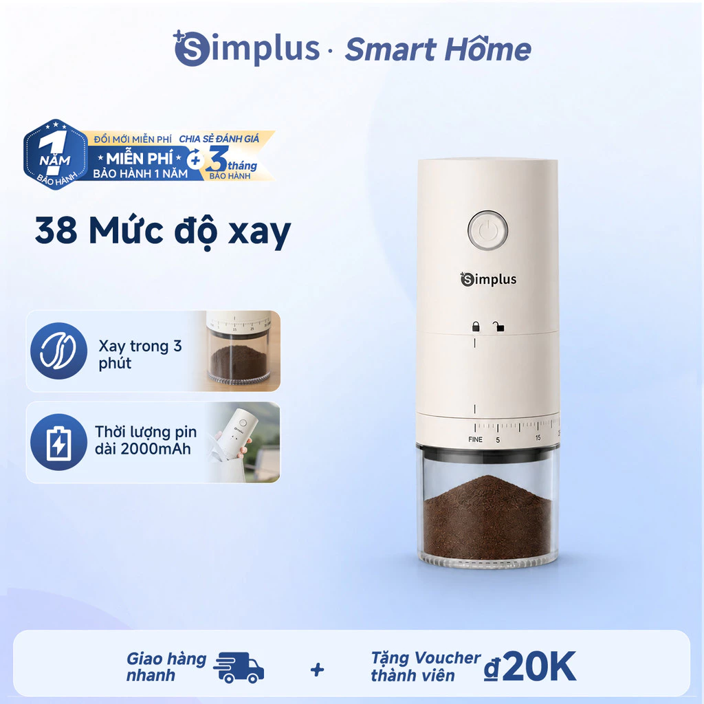 Simplus Máy xay cà phê điện 38 mức độ xay thời lượng pin dài MDJH005FZ